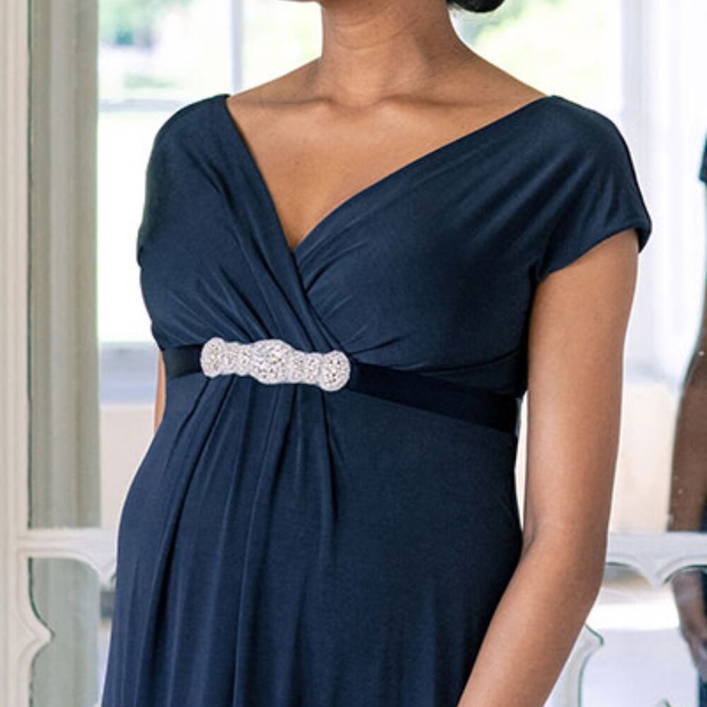 Francesca Maternity Maxi Dress in Nightshadow Blue w/ Sash from Tiffany Rose